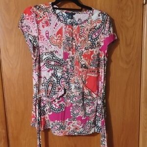 Tommy Hilfiger Pink Red Graphic Tie Front Blouse